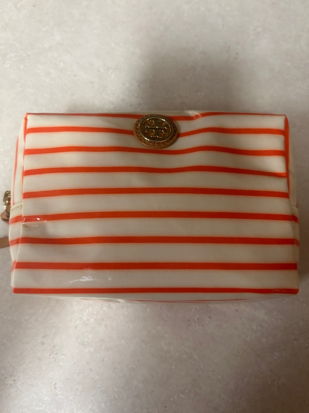 Tory Birch Striped Orange & White Cosmetic Bag